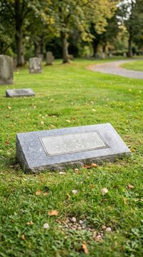 Blank granite headstone in a cemetery