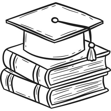 Books Stack with Graduation Cap Doodle