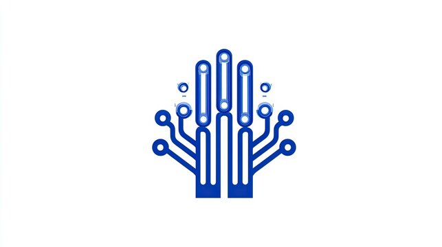 Abstract blue circuit board tree hand logo on white