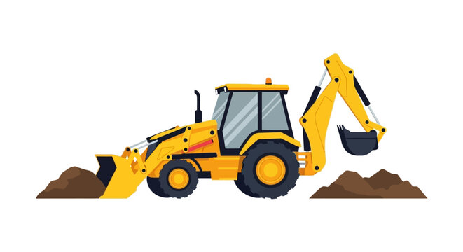Yellow Backhoe Loader Excavator Vector Illustration Isolated on White Background