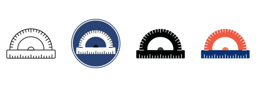 Set of four different protractor ruler icons for geometry and mathematics design Vector