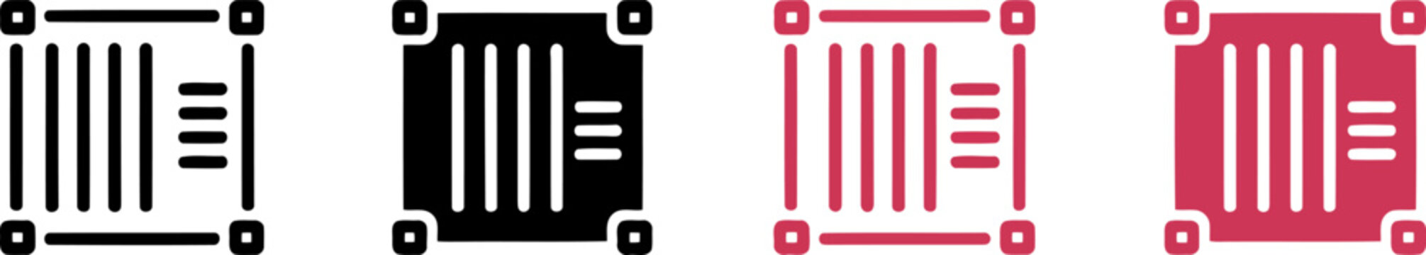 Four different colored icons of server or database storage systems