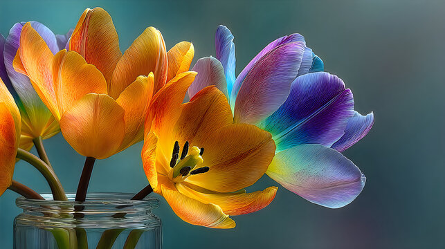 Radiant orange tulip blossoms vibrant rainbow petals elegant floral artistry Images
