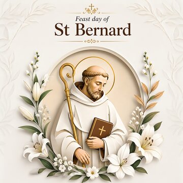 Saint bernard holding book and staff illustration