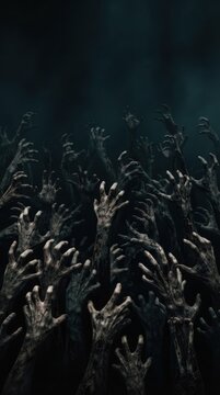 Many zombie hands reaching upward