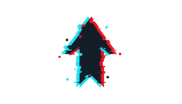 Black arrow icon with red and blue digital glitch effect