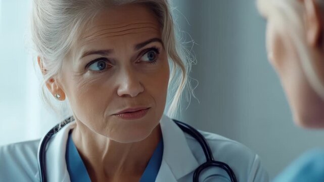 of two doctors having a discussion in a hospital setting.