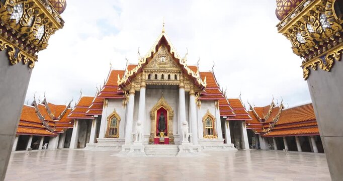 Wat Benchamabophit Marble floor Temple typifies the impressive and orderly traditional Thai architecture. Bangkok Thailand