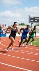 Obraz premium Athletes sprinting on race track