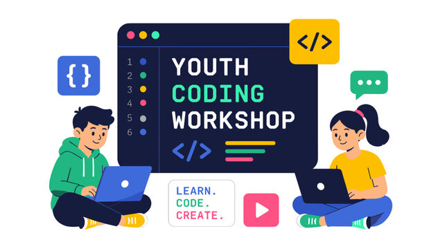 Youth Coding Workshop With Laptops and Mentors.