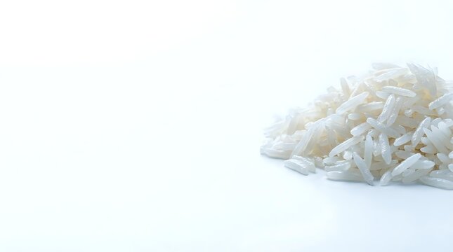 Pile of cooked white rice grains isolated on clean background, suitable for food packaging, recipe blogs, culinary websites, and restaurant menus.
