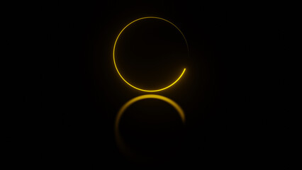 Yellow gold neon circle ring reflection on floor dark background © Karam