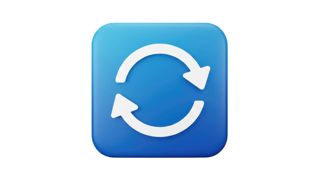 Blue square icon with white circular arrows for reload and refresh action