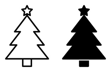 Obraz premium black and white simple Christmas tree icons with star on top on transparent background