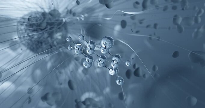 Quinclorac rotating molecular structure, 3d ball-and-stick model, looped video herbicide

