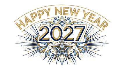 Happy New Year 2027 Typography: A visually striking typographic design celebrating the arrival of the New Year 2027, featuring abstract geometric elements, stars. © AJM