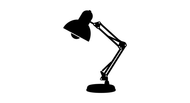 Black Silhouette Of An Adjustable Desk Lamp On White Background