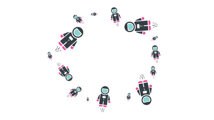 Colorful cartoon astronauts in various poses creating a whimsical pattern. © Premium_art