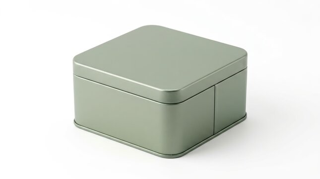 Sage green square metal tin box minimalist storage container for gifts tea or small items
