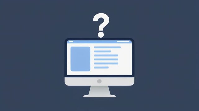 Mystical floating laptop with question mark symbol animation