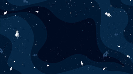 A whimsical frame illustration of astronauts floating in the vastness of space. Copy space template. © Premium_art