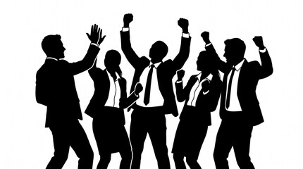 Fototapeta premium Silhouette of successful business team celebrating victory on white background