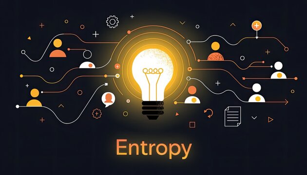 Abstract illustration of entropy representing lightbulb concept with interconnected nodes.