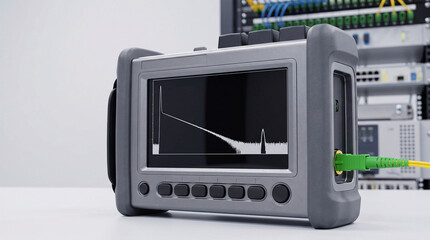 Fototapeta premium Fiber Optic Network Testing Using Optical Time Domain Reflectometer (OTDR) in Telecommunications Infrastructure