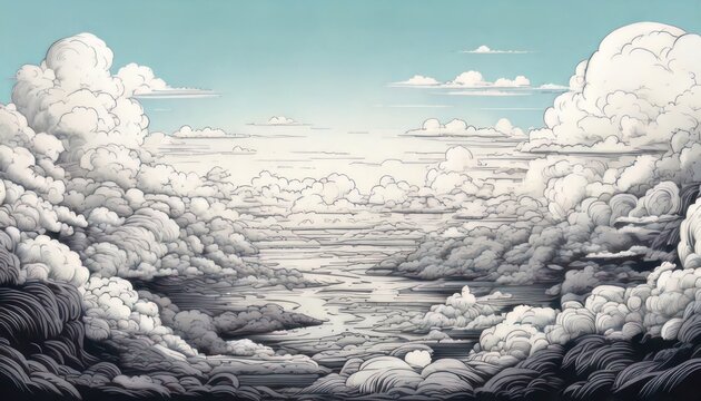 Dreamy Sky Landscape with Majestic Clouds and Sunbeams.