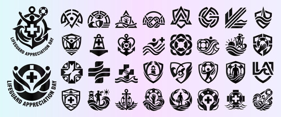 Fototapeta premium Lifeguard Appreciation Day Icon Set for Water Safety and Rescue