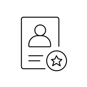 A vector icon representing employee evaluation, performance assessment, and professional competency review, created in line style with editable stroke.