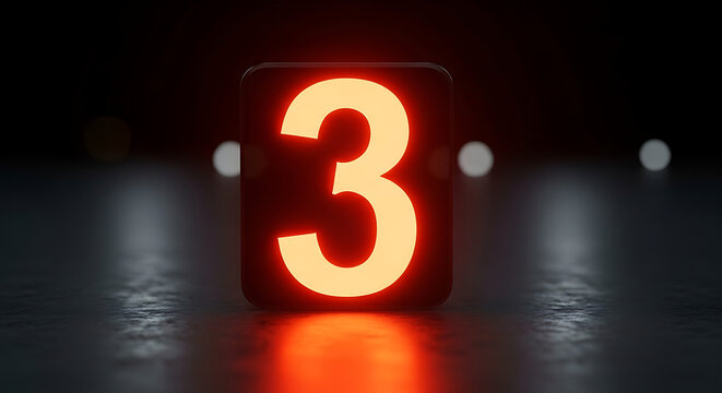 Illuminated Number Three A 3d Render With A Glossy Surface And Red orange Glow