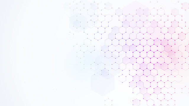Abstract hexagonal network background with blue and pink gradient design for futuristic data technology concepts