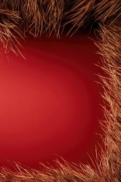 A rustic, warm, textured border frames a vibrant, smooth, crimson center