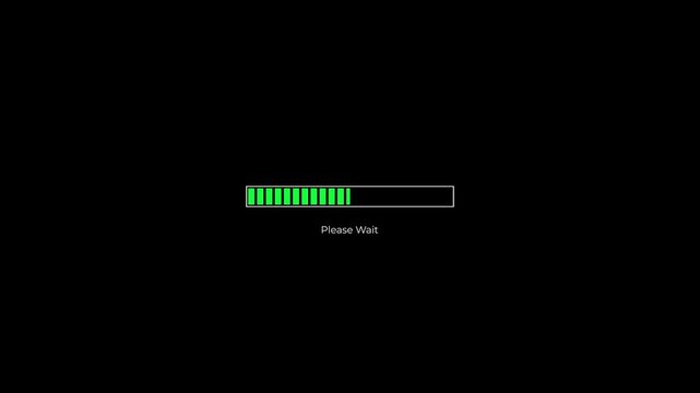 Green please wait Loading Progress Bar Loop Animation on Black Background.4k video