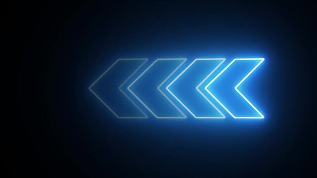 Glowing Blue Neon Arrow Loop left direction.4k video