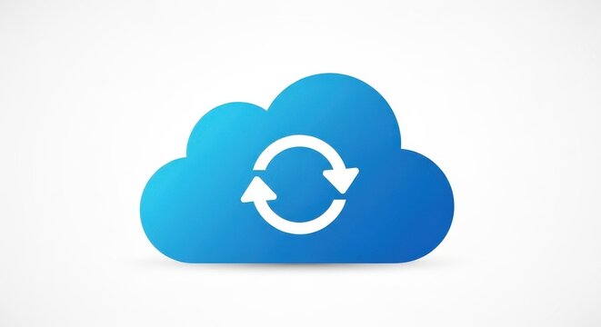 Blue cloud icon with white circular arrows on white background