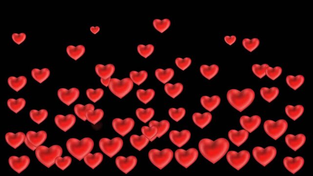 red heart shapes floating in dark space animation