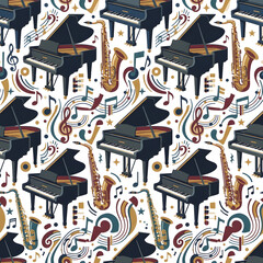 Fototapeta premium Vintage repeating pattern with ornate military hats and insignia.