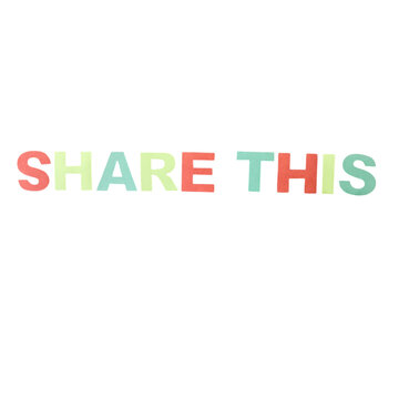 Colorful text graphic displaying the imperative phrase share this in print