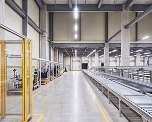 Obraz premium Modern sorting machinery in a warehouse interior showing technology and supply chain productivity for commercial distribution