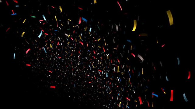 Colorful confetti falling on black background festive celebration, abstract motion background for modern creative
