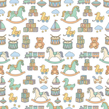 Seamless pattern with vintage travel and adventure icons.