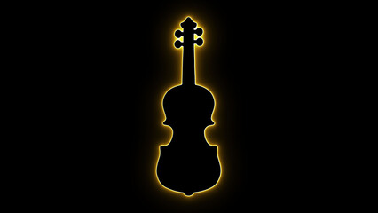 A modern neon glowing violin silhouette illustration on a dark black background, ideal for classical music themes, orchestra posters, concert flyers, acoustic art, and digital graphic design.  © saumya