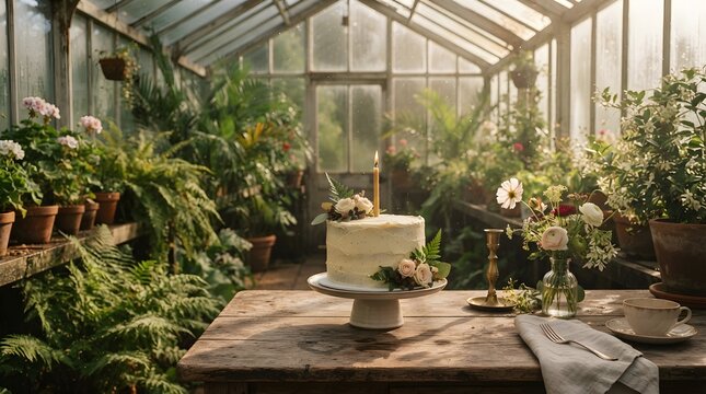 Birthday cake in greenhouse