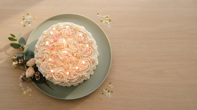 Birthday cake with lit candles