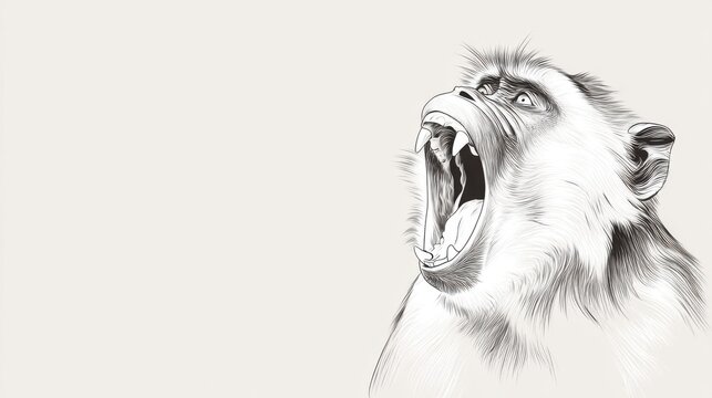Detailed Illustration of a Yawning Monkey with Captivating Expression