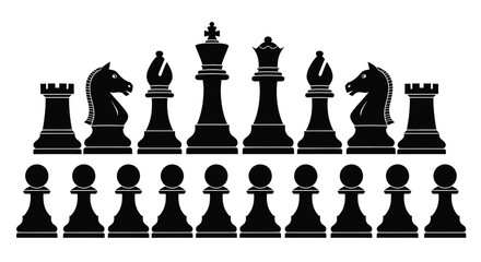 Chess Pieces Silhouette On White Background Black And White Design © Art_Sphere