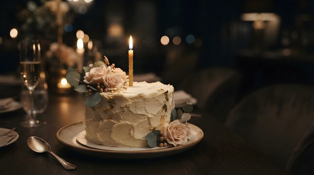Birthday cake with single candle