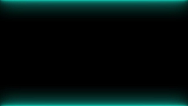Minimalist black background with cyan teal neon flickering borders on top and bottom for cinematic title framing and futuristic digital presentation layout